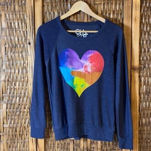 NWT Chaser Long Sleeve Multicolored Heart Pullover